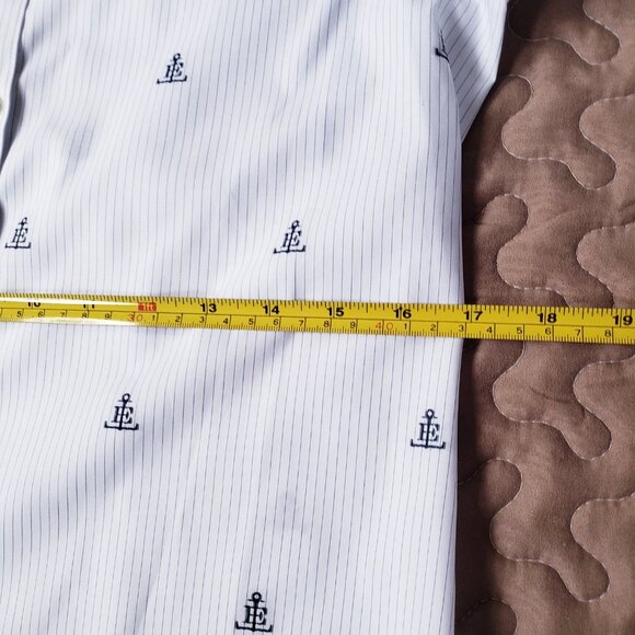 Lands' End Nautical Anchor Logo Non Iron Button Up White Striped Shirt - Picture 10 of 13